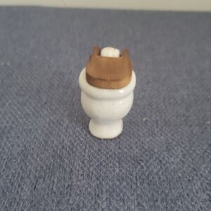 vtg minature porcelain toilet with wooden cover made in japan